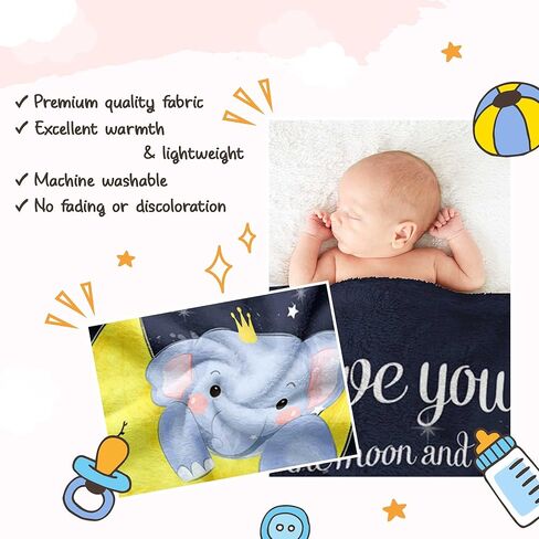 Pavo Swaddle Baby Blanket - Love You to The Moon and Back Elephant Baby Blanket - Ultra-Soft Fleece - Perfect, Baby Stuff for Newborn (Boy & Girl) - 30" x 40" in Kuwait