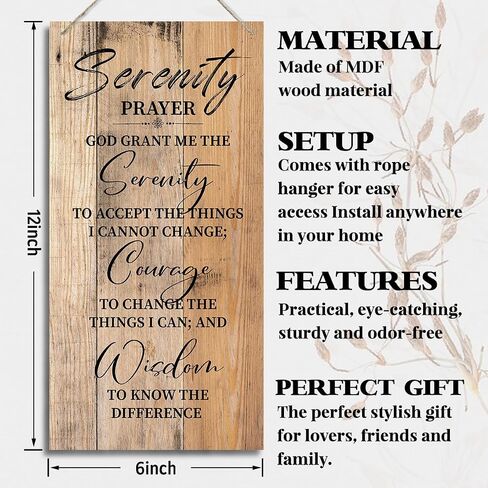 Serenity Prayer Wooden Decor Sign, God Grant Me The Serenity Wall Decor Sign, Hanging Printed Wooden Plaque Decor, Rustic Family Signs for Home Decor, Christian Gift 12x 6inch in Kuwait