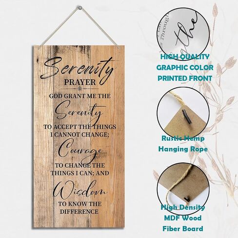 Serenity Prayer Wooden Decor Sign, God Grant Me The Serenity Wall Decor Sign, Hanging Printed Wooden Plaque Decor, Rustic Family Signs for Home Decor, Christian Gift 12x 6inch in Kuwait