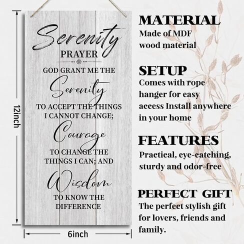 Serenity Prayer Wooden Decor Sign, God Grant Me The Serenity Wall Decor Sign, Hanging Printed Wooden Plaque Decor, Rustic Family Signs for Home Decor, Christian Gift 12x 6inch in Kuwait