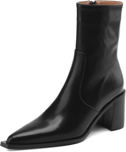 حذاء نسائي من TinaCus بمقدمة مدببة مصنوع يدويًا من الجلد الطبيعي وكعب مكتنز وسحاب للكاحل in Kuwait