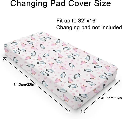 Watercolor Penguins Pine Forest Snowflakes Baby Changing Pad Cover Winter Birds Diaper Changing Table Sheets Boy Girl Holiday Christmas Animal Soft Stretchy Fitted Change Table Mats 32''x16'' Blue in Saudi Arabia