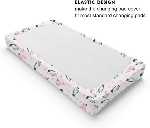 Watercolor Penguins Pine Forest Snowflakes Baby Changing Pad Cover Winter Birds Diaper Changing Table Sheets Boy Girl Holiday Christmas Animal Soft Stretchy Fitted Change Table Mats 32''x16'' Blue in Saudi Arabia