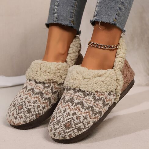 Women’s Slippers House Shoes Cozy Slipper with Warm Faux Fur Collar Winter Warm Knit Slip-on Slippers Indoor Bedroom for Womens in Saudi Arabia