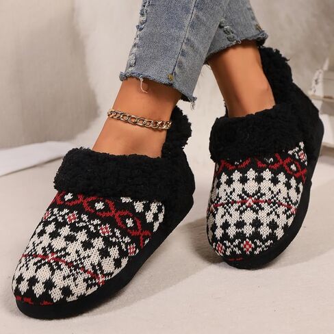 Women’s Slippers House Shoes Cozy Slipper with Warm Faux Fur Collar Winter Warm Knit Slip-on Slippers Indoor Bedroom for Womens in Saudi Arabia