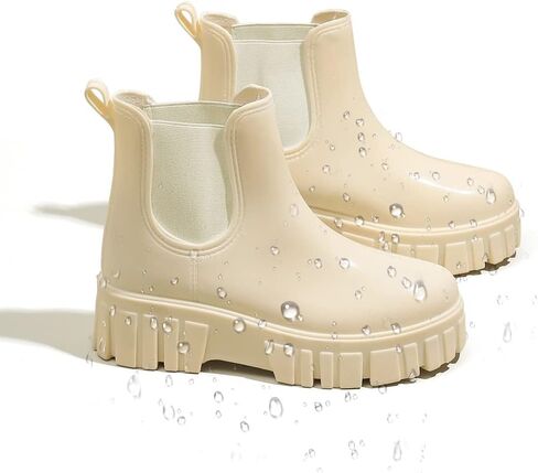 Amoji النساء تشيلسي منصة أحذية المطر النساء الأحذية المطاطية Wellies 918 in Kuwait