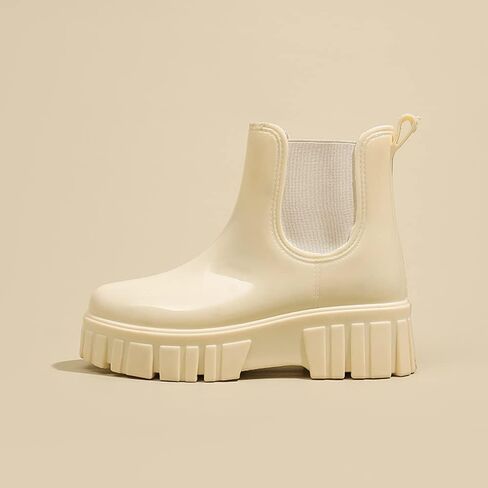 Amoji النساء تشيلسي منصة أحذية المطر النساء الأحذية المطاطية Wellies 918 in Kuwait