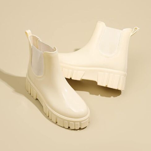 Amoji النساء تشيلسي منصة أحذية المطر النساء الأحذية المطاطية Wellies 918 in Kuwait
