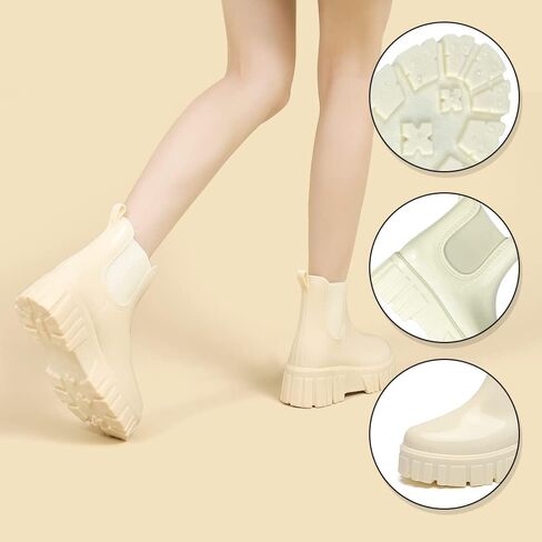 Amoji النساء تشيلسي منصة أحذية المطر النساء الأحذية المطاطية Wellies 918 in Kuwait