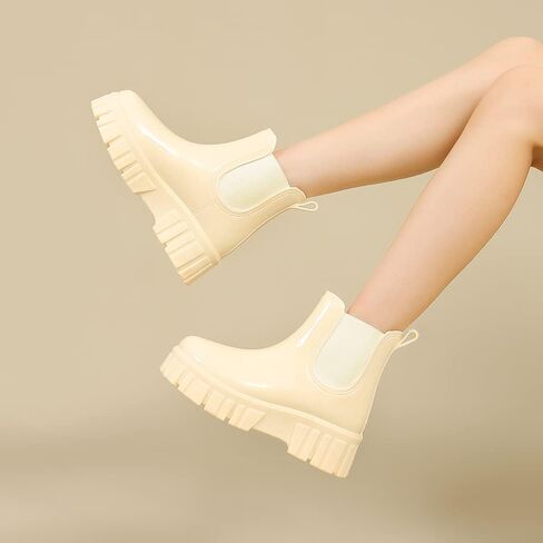 Amoji النساء تشيلسي منصة أحذية المطر النساء الأحذية المطاطية Wellies 918 in Kuwait