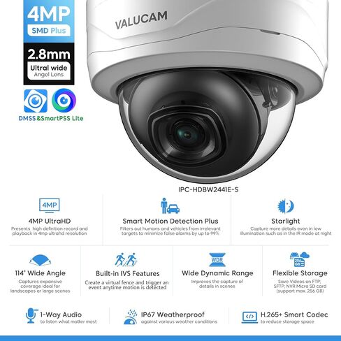 4MP@30fps IP PoE Outdoor Starlight Camera-0.006Lux@F1.6, AI Human/Vehicle Detection, Intrusion/Tripwire Alarms, 100ft IR Night Vision, Metal IP67/IK10, 256GB SD Slot, DMSS/SmartPSS Lite in Saudi Arabia
