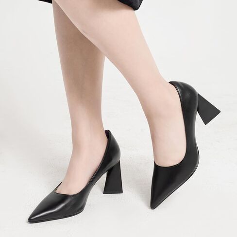 Women's Kitten Chunky Medium Heel Slip-On Pointed Toe Pumps Shoes Party Wedding Office Black in Saudi Arabia