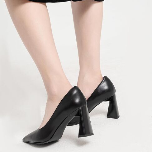 Women's Kitten Chunky Medium Heel Slip-On Pointed Toe Pumps Shoes Party Wedding Office Black in Saudi Arabia