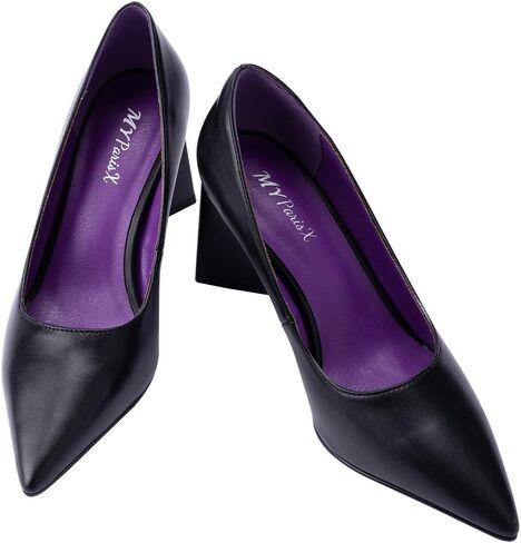 Women's Kitten Chunky Medium Heel Slip-On Pointed Toe Pumps Shoes Party Wedding Office Black in Saudi Arabia