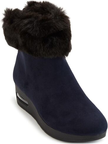 DKNY Womens Abri Faux Suede Faux Fur Booties Navy 5 Medium (B,M) in Saudi Arabia