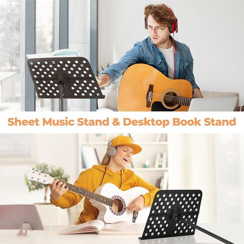 حامل الموسيقى، حامل الموسيقى Vangoa القابل للطي مع حامل ميكروفون قابل للفصل وحامل الهاتف، محمول خفيف الوزن مع حامل مشبك ورقة الموسيقى وحقيبة حمل لأداء فعال in Kuwait