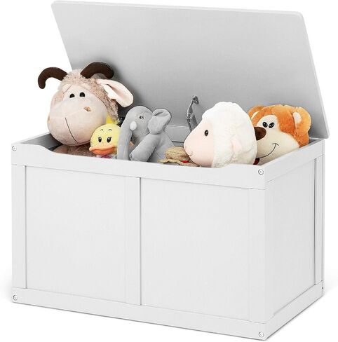 Costzon Kids Wooden Toy Box, Children Storage Chest & Bench with Flip Top Lid, Hinges, Wooden Toy Chest Storage Organizer Large Trunk for Kids Room Playroom Nursery (White) in Saudi Arabia