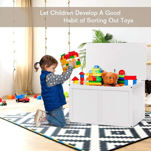 Costzon Kids Wooden Toy Box, Children Storage Chest & Bench with Flip Top Lid, Hinges, Wooden Toy Chest Storage Organizer Large Trunk for Kids Room Playroom Nursery (White) in Saudi Arabia