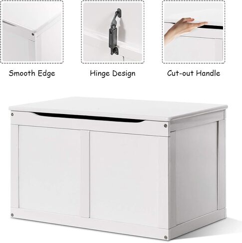 Costzon Kids Wooden Toy Box, Children Storage Chest & Bench with Flip Top Lid, Hinges, Wooden Toy Chest Storage Organizer Large Trunk for Kids Room Playroom Nursery (White) in Saudi Arabia