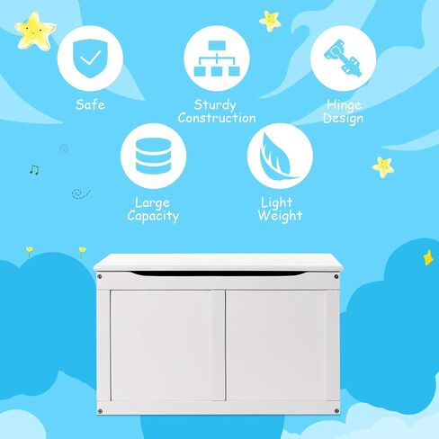 Costzon Kids Wooden Toy Box, Children Storage Chest & Bench with Flip Top Lid, Hinges, Wooden Toy Chest Storage Organizer Large Trunk for Kids Room Playroom Nursery (White) in Saudi Arabia