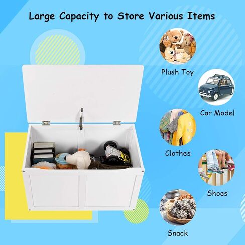 Costzon Kids Wooden Toy Box, Children Storage Chest & Bench with Flip Top Lid, Hinges, Wooden Toy Chest Storage Organizer Large Trunk for Kids Room Playroom Nursery (White) in Saudi Arabia
