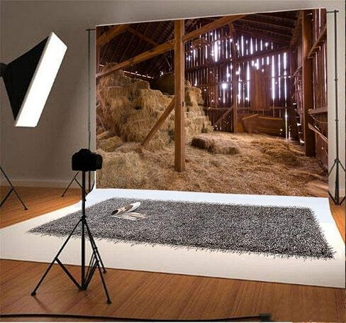AOFOTO 7x5ft Barn Manger Scene Backdrop Rustic Wooden Farmhouse Interior Straw Stack Hay Bales Christmas Nativity Photography Background Newborn Birth of Jesus Christ in Stable Photo Studio Props in Kuwait