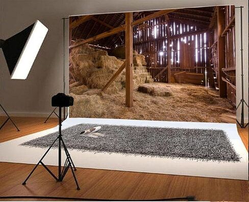 AOFOTO 7x5ft Barn Manger Scene Backdrop Rustic Wooden Farmhouse Interior Straw Stack Hay Bales Christmas Nativity Photography Background Newborn Birth of Jesus Christ in Stable Photo Studio Props in Kuwait