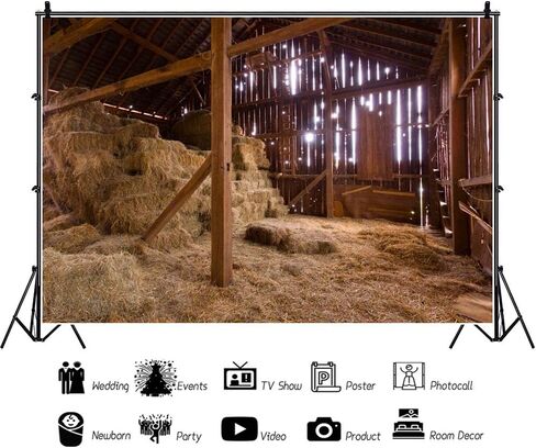 AOFOTO 7x5ft Barn Manger Scene Backdrop Rustic Wooden Farmhouse Interior Straw Stack Hay Bales Christmas Nativity Photography Background Newborn Birth of Jesus Christ in Stable Photo Studio Props in Kuwait