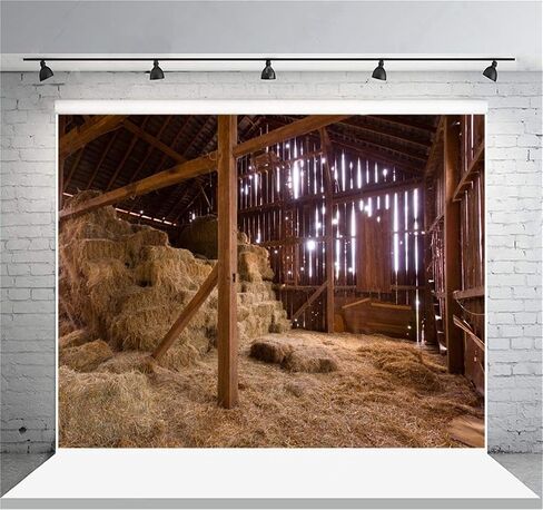 AOFOTO 7x5ft Barn Manger Scene Backdrop Rustic Wooden Farmhouse Interior Straw Stack Hay Bales Christmas Nativity Photography Background Newborn Birth of Jesus Christ in Stable Photo Studio Props in Kuwait