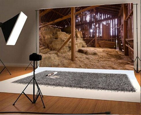 AOFOTO 7x5ft Barn Manger Scene Backdrop Rustic Wooden Farmhouse Interior Straw Stack Hay Bales Christmas Nativity Photography Background Newborn Birth of Jesus Christ in Stable Photo Studio Props in Kuwait