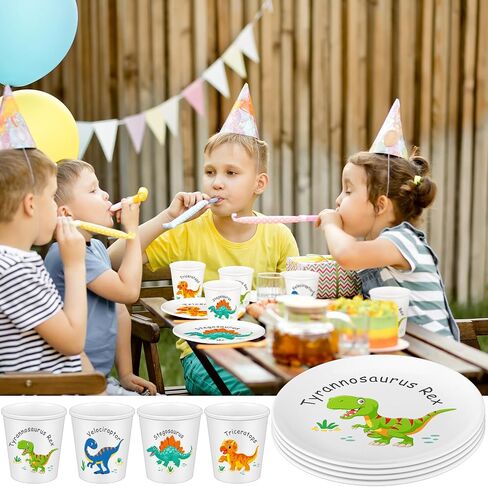 4 Sets Dinosaur Fun Kids Plates with Cups Plates Dinnerware Set for Toddlers Creatively Drop Resistant Cute Plastic Dishes Dishwasher Safe in Saudi Arabia