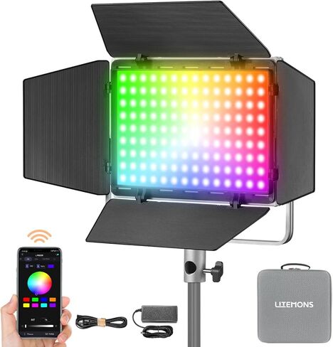 مصباح فيديو Godox LP600R RGB LED مع Barndoor، 60W 1800K-10000K 9270Lux LED لوحة ضوء مع 14 تأثيرات FX APP التحكم CRI/TLCI 96+ Dimmable 0-100% استوديو ضوء ناعم للتصوير الفوتوغرافي in Saudi Arabia