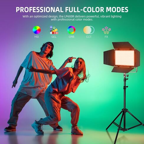 مصباح فيديو Godox LP600R RGB LED مع Barndoor، 60W 1800K-10000K 9270Lux LED لوحة ضوء مع 14 تأثيرات FX APP التحكم CRI/TLCI 96+ Dimmable 0-100% استوديو ضوء ناعم للتصوير الفوتوغرافي in Saudi Arabia