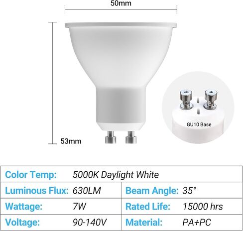GU10 LED Bulbs Dimmable, Light Bulb 6500K Daylight White, 630LM LED Spotlight Bulb 7W(50W Halogen Equivalent) Track Lighting Bulb for Kitchen, Range Hood, Bedroom, 6500K, 6-Pack in Saudi Arabia