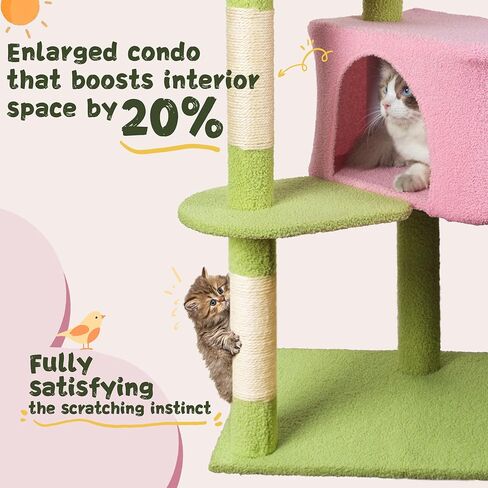 Cat Tree 33'' Cute Cat Tower Small Flower Cat Trees for Indoor Cat Condo with Hanging Toys Pink Large Top Perch for Kittens and Adults Cats in Kuwait