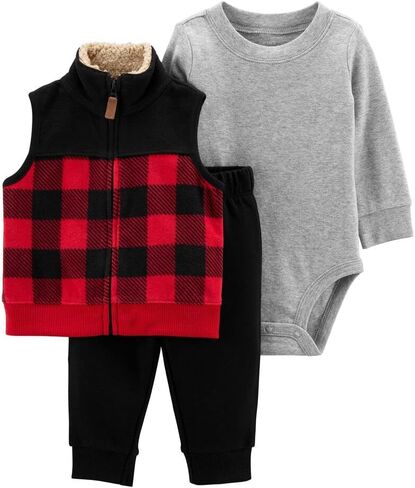 Carter's Baby Boys' 3 Piece Vest Set (Plaid/Red/Black, 9 Months) in Saudi Arabia