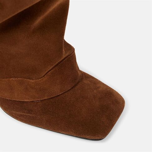 Goolita Fold Over Boots For Women, Square Toe Stiletto Heel Slouchy Knee High Boots Leather Comfortable Slip On Tall Boots in Saudi Arabia