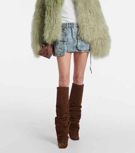 Goolita Fold Over Boots For Women, Square Toe Stiletto Heel Slouchy Knee High Boots Leather Comfortable Slip On Tall Boots in Saudi Arabia