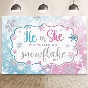 MEHOFOND 7x5ft Winter Snowflake Gender Reveal Backdrop He or She What Will Our Little Snowflake Be Photography Background Blue Pink Wonderland Baby Shower Party Decor Cake Table Banner Photo Prop