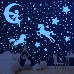 Glow in The Dark Stars Glowing Fairy Wall Decals Glow in The Dark Wall Stickers for Kids Boys Girls Bedroom Living Room Wall Decor