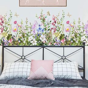 Colorful Flowers Wall Stickers Decoration Peel and Stick Wall Art Sticker Decals for Kids Girls Bedroom Living Room Bathroom Kitchen Classroom