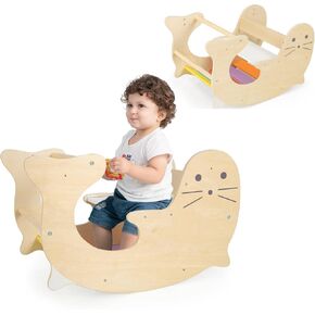 INFANS 4 in 1 Arch Climbing Toys for Toddlers, Montessori Wooden Arch Climber Ladder Structure and Rocker with Cushion Pad, Waldorf Children Indoor Gym Learning Playset for Kids Boys Girls