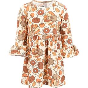Unique Baby Girls Long Sleeve Ruffled Dresses for Toddlers and Kids 5 Years Thanksgiving Turkey Pie