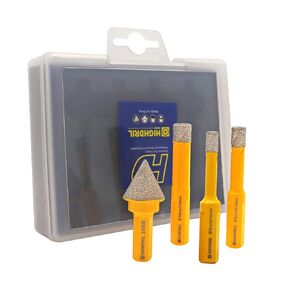 HIGHDRIL Diamond Drill Bit Set - 4pcs (6/8/10mm+20mm Chamfer Bit) Diamond Hole Saw Kit with 5/8-11 Thread for Ceramic Porcelain Tile Granite Marble Brick Dekton