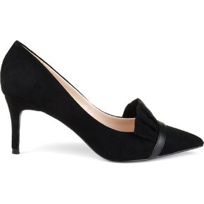 Brinley Co. Womens Mica Faux Suede Pointed Toe Ruffle Skinny Heels Black, 8.5 Regular US