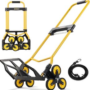 Updated Aluminium Hand Truck Dolly 270LB Capacity, Stair Climbling Dolly Foldable with Silent Rubber Brake-Wheels and Elastic Rope