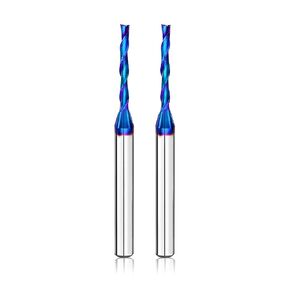 BGTEC Compression Cut Spiral Router Bits 1/4 inch Shank Solid Carbide Nano Blue Coated End Mill Router Bit for Wood Carving Engraving Grinding Grooving
