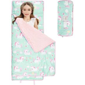 NICE CHOICE Toddler Nap Mat for Daycare Preschool Boys Girls Extra Large Rolled Sleeping Bag Mat with Pillow and Blanket for Toddler Boys Girls Kindergarten Travel Camping(Dinosaur)