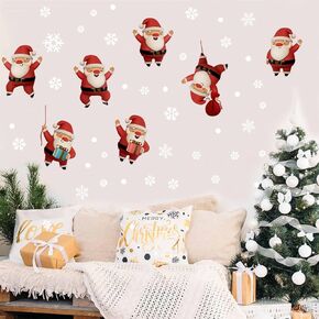 1 Large Sheet Christmas Wall Stickers Self-Adhesive Christmas Wall Decals Stickers 3D Santa Claus Snowflake Wall Decor Christmas Party Supplies Cute Christmas Stickers for Holiday Home Decorations
