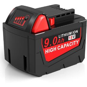 9.0Ah 18V Battery Replacement for Milwaukee M18 Battery M-18/M-18B/48-11-1812/48-11-1862/48-11-1852/48-11-1828/48-11-1815/48-11-10/48-11-1820/48-11-1840/48-11-1850/48-11-1860